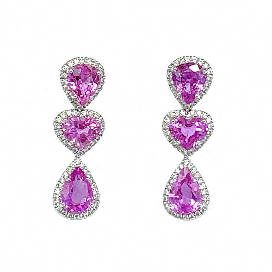 Load image into Gallery viewer, 18 kt White Gold Sweetheart Pink Sapphire Drop Earrings
