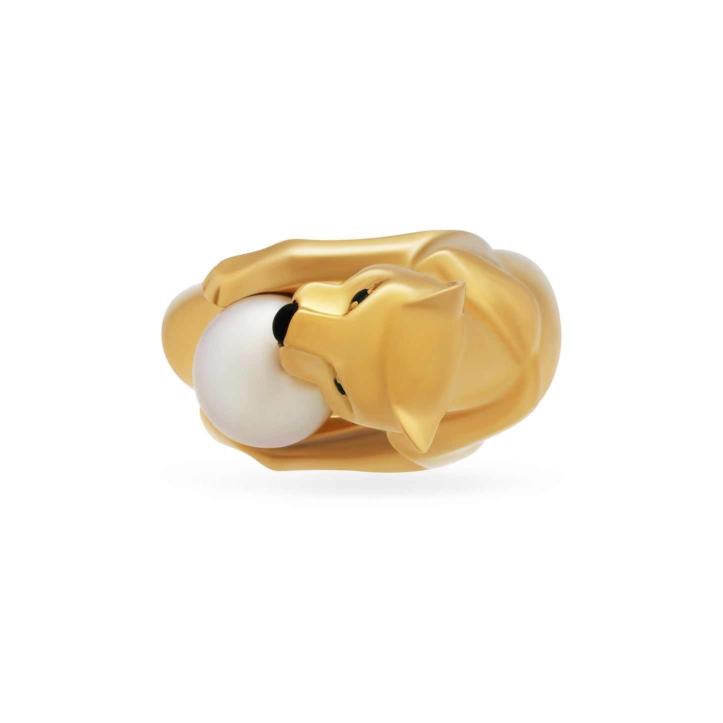 Cartier 18K Yellow Gold  Emerald Pearl Panther Ring Size: 5.25