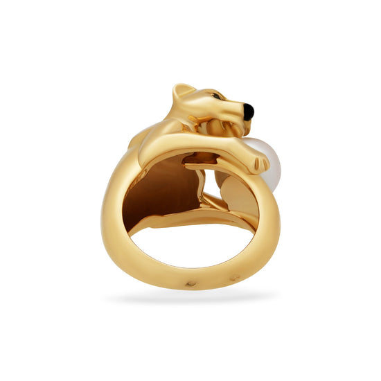 Cartier 18K Yellow Gold  Emerald Pearl Panther Ring Size: 5.25