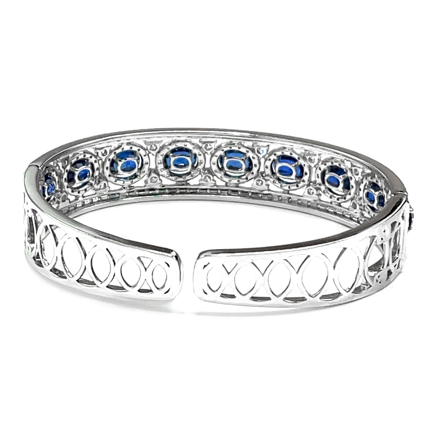 Load image into Gallery viewer, 18k kt White Gold Sapphire and Diamond Bangle Bracelet

