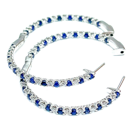 18 kt White Gold Sapphire and Diamond Inside and Out Hoop Earrings