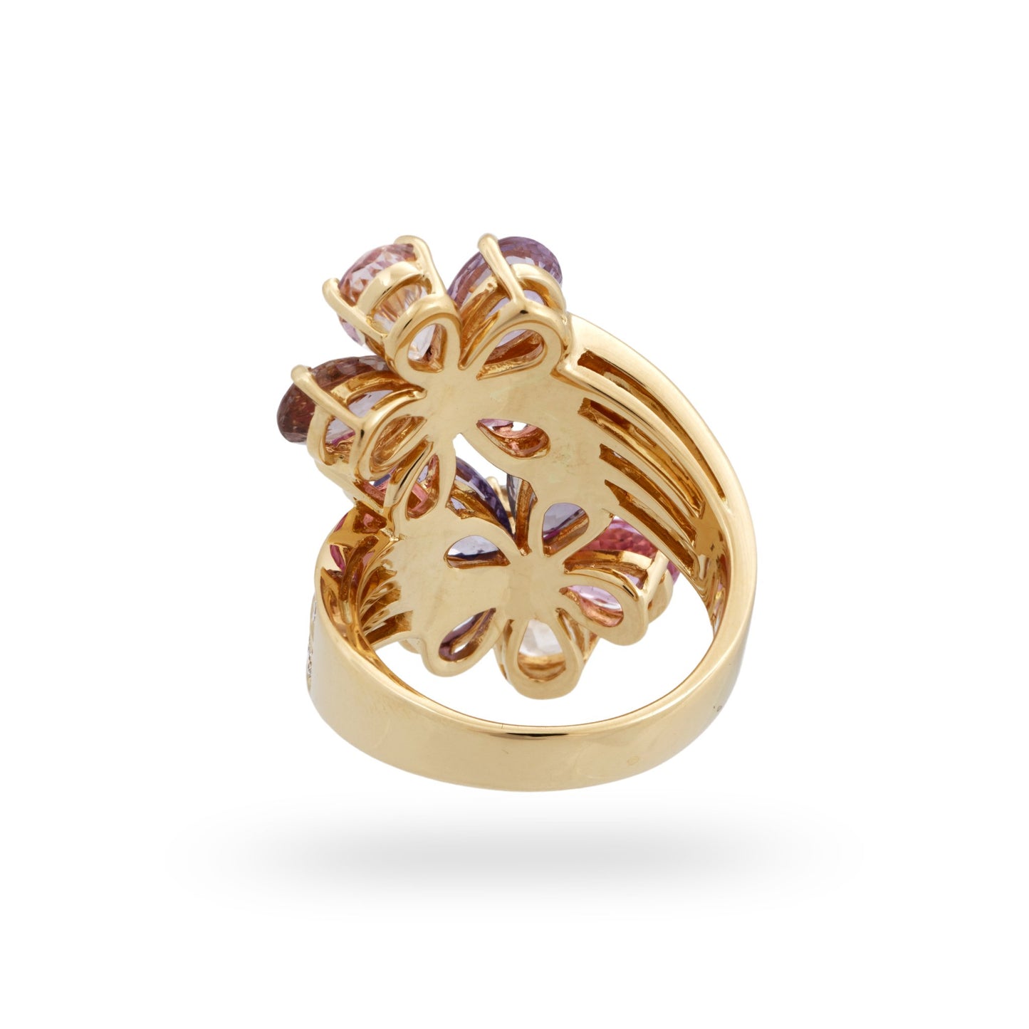 Bvlgari 18K Yellow Gold Sapphire and Diamond Flower Ring Size 5.5