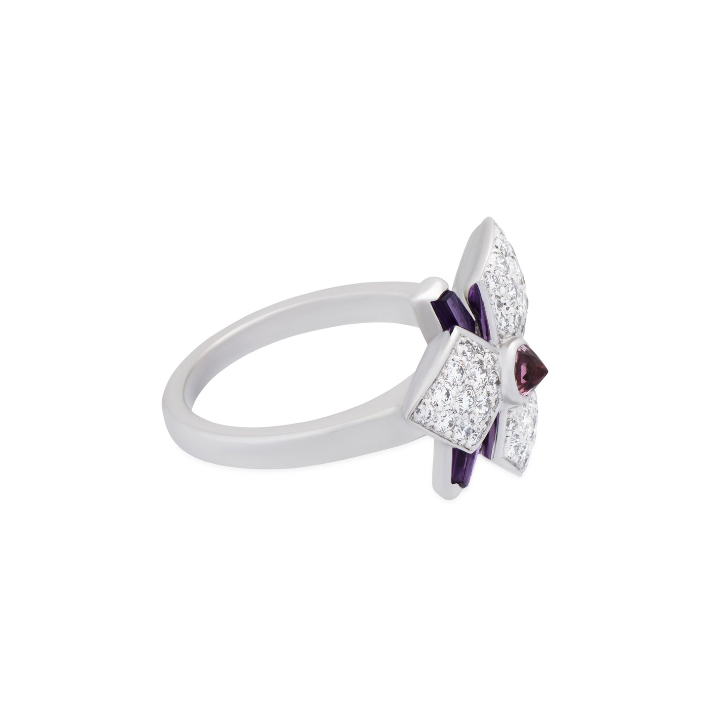 Cartier 18K White Gold Carasse D'Orchidee Amehtyst Diamond Ring Size: 4.50