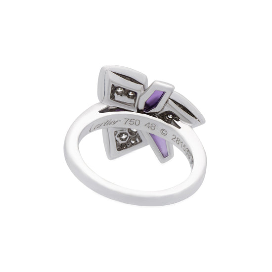 Cartier 18K White Gold Carasse D'Orchidee Amehtyst Diamond Ring Size: 4.50