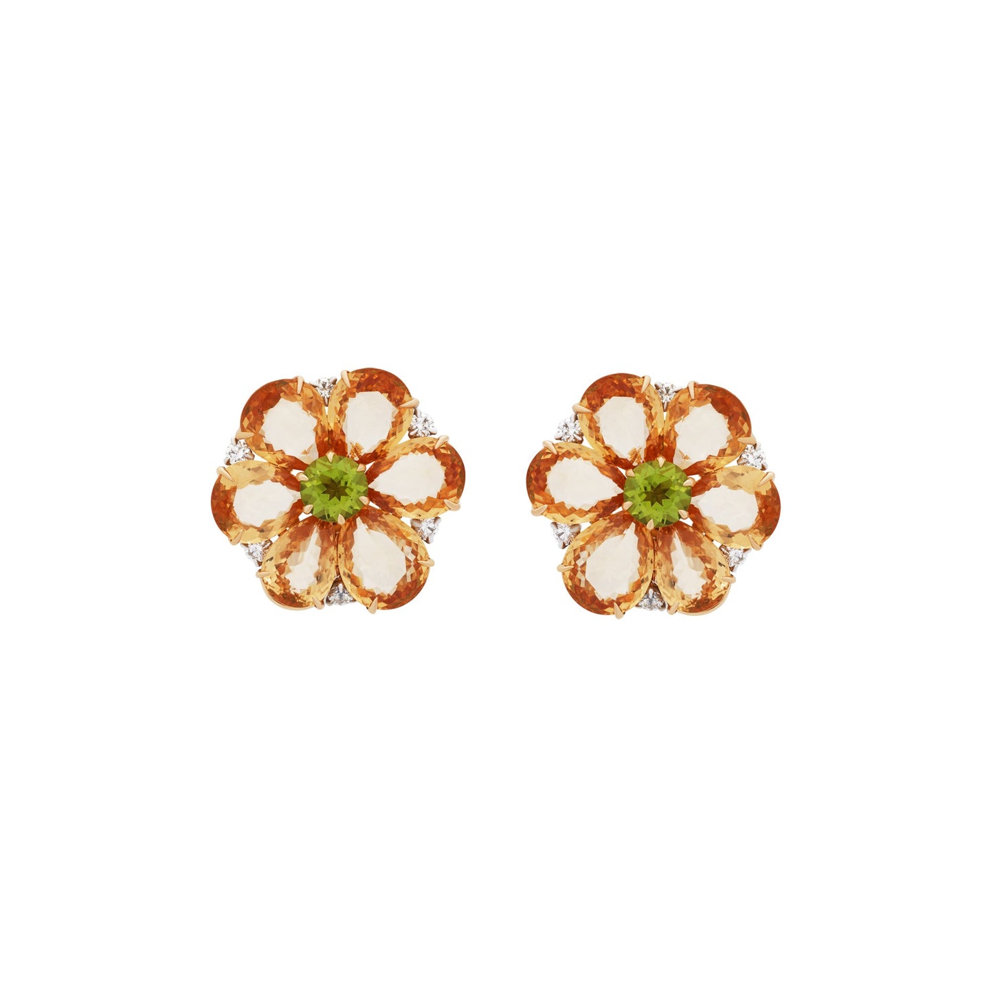 Bvlgari 18K Yellow Gold Orange Sapphire Peridot & Diamond Earrings