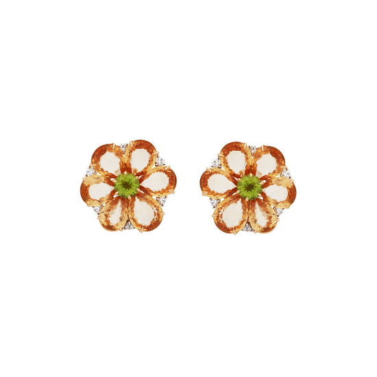 Bvlgari 18K Yellow Gold Orange Sapphire Peridot & Diamond Earrings