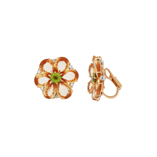Bvlgari 18K Yellow Gold Orange Sapphire Peridot & Diamond Earrings