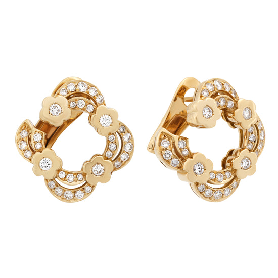 Bvlgari 18K Yellow Gold Diamond Open Flower Earrings
