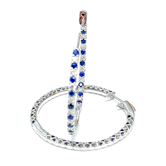 18 kt White Gold Sapphire and Diamond Inside and Out Hoop Earrings