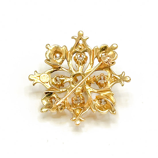 Load image into Gallery viewer, Floral 14k Yellow Gold Diamond PinFloral 14k Yellow Gold Diamond Pin
