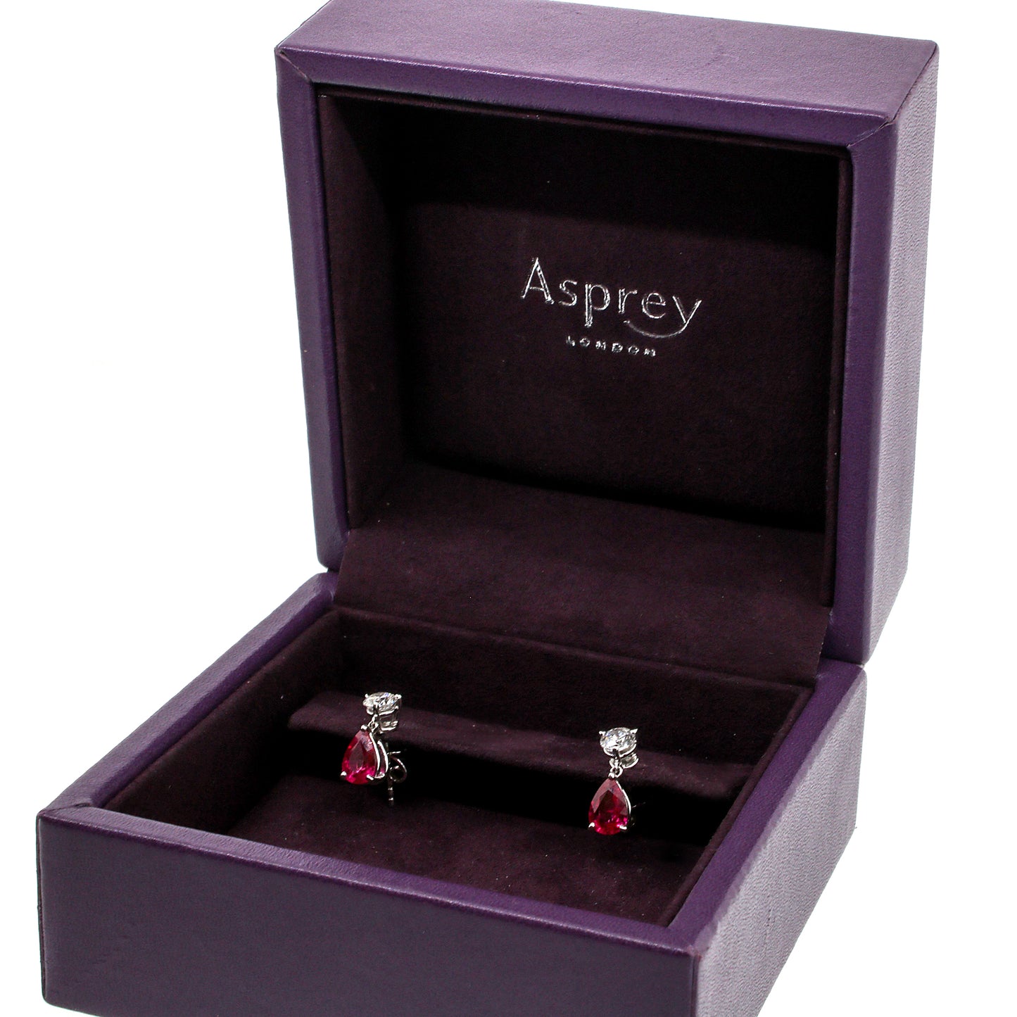 Asprey London Pear Shaped Ruby and Diamond Drop Earrings