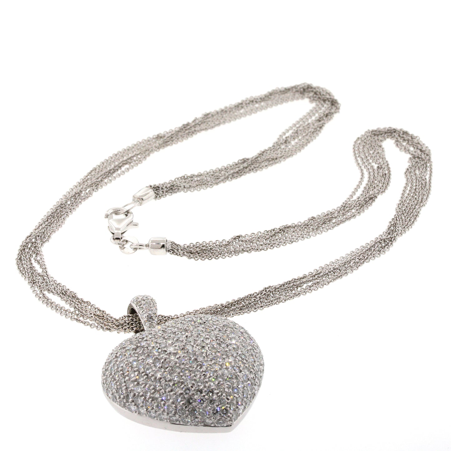Platinum Diamond Pave Heart with 7-row Chain NecklacePlatinum Diamond Pave Heart with 7-row Chain Necklace