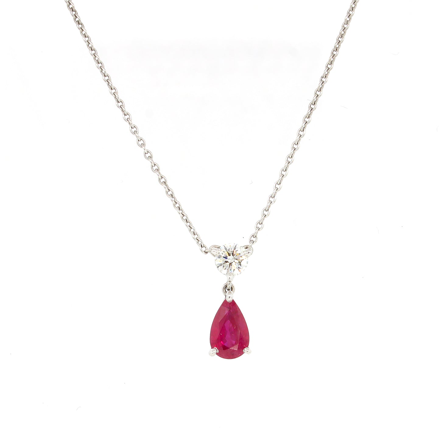 Asprey London Pear Shaped Ruby and Diamond Drop Pendant Necklace