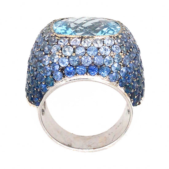 18k White Gold Sapphire and Topaz Cocktail Ring