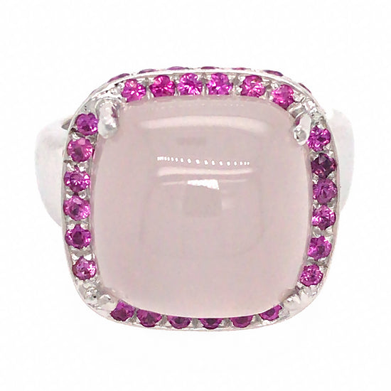 18k White Gold Rose Quartz and Pink Sapphire Ring