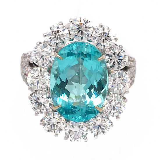 Certified Rare Blue Paraiba and Diamond Ring