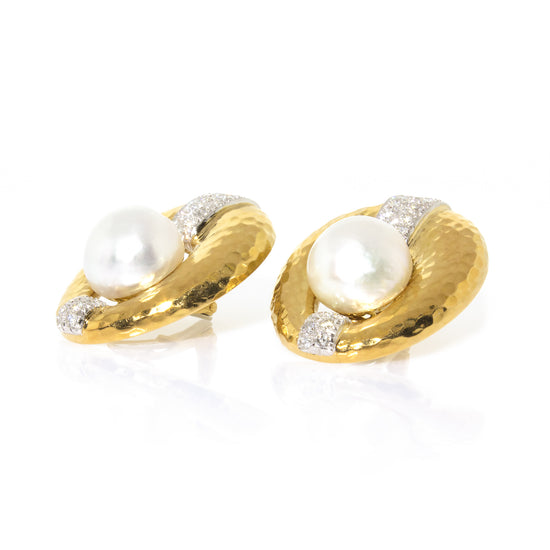 Estate David Webb 18K Yellow Gold and Platinum Pearl and Diamond Earrings