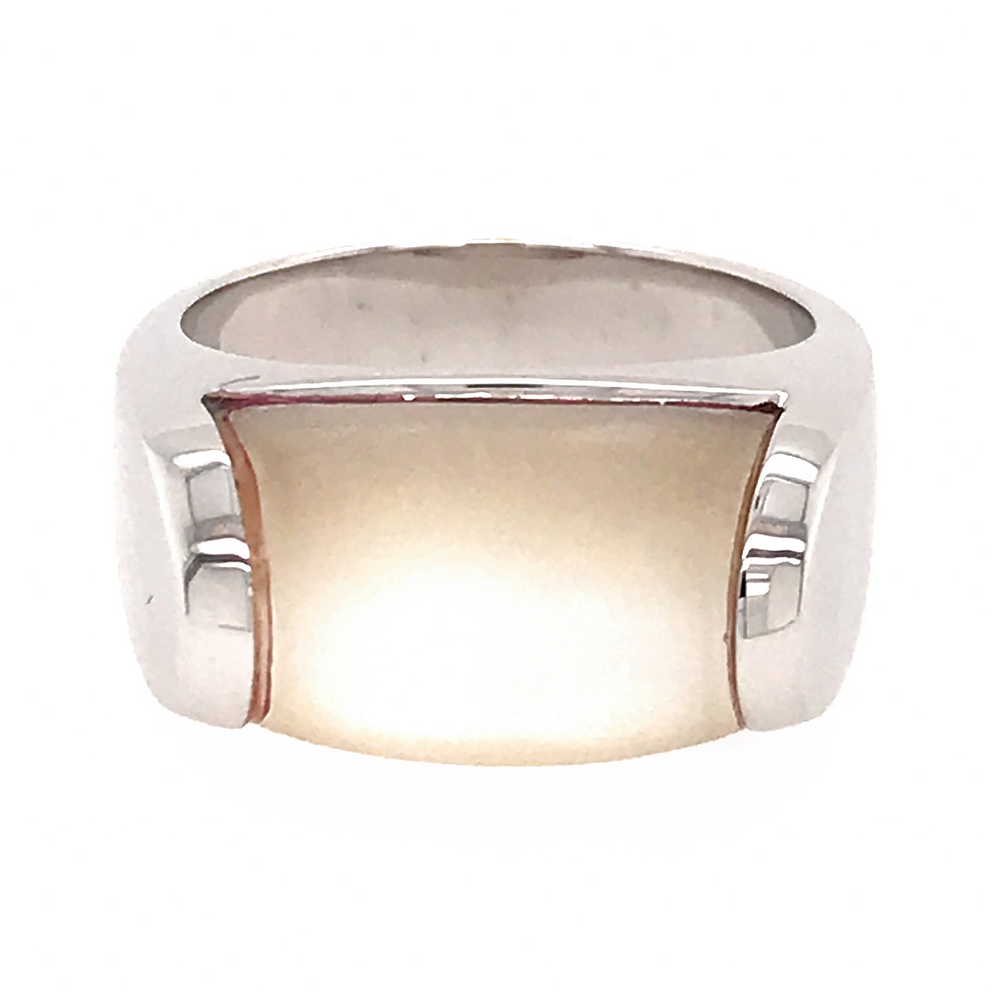 Bvlgari 18K White Gold MVSA Mother of Pearl Ring Size 5