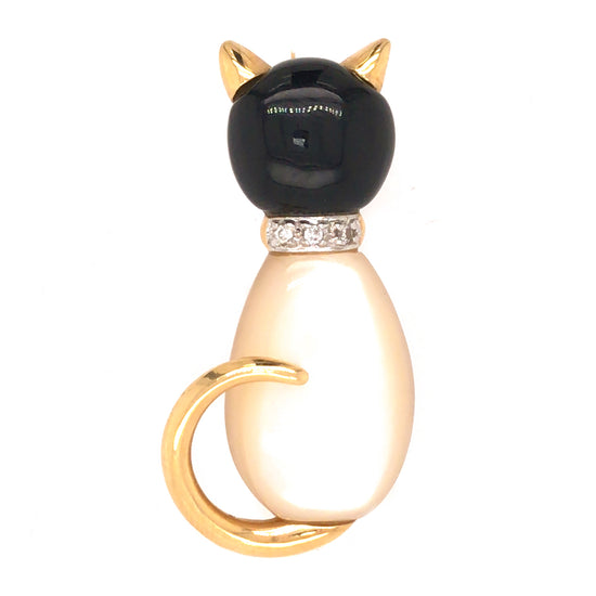 Cat Lover and Proud of it. 14K Mother of Pearl and Onyx Diamond Collar –