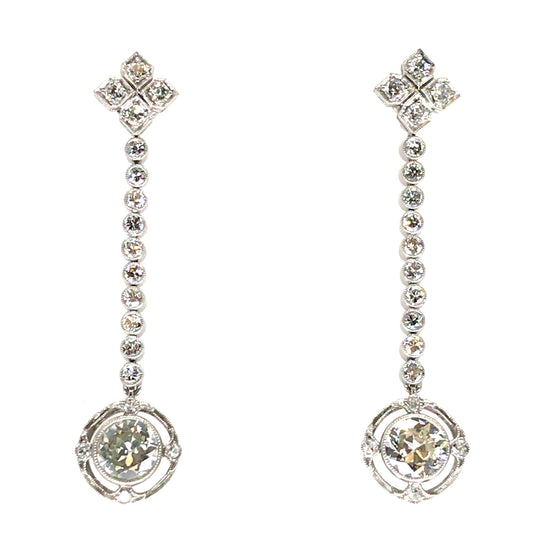 Load image into Gallery viewer, Platinum Art Deco Drop Diamond Earrings
