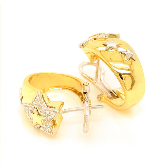 Load image into Gallery viewer, Estate Wempe 18K Yellow and White Gold Stars Diamond Earrings

