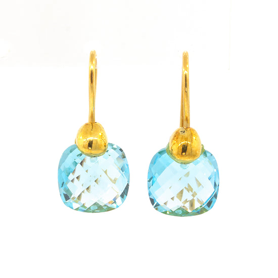 Blue Topaz Checkerboard Briolet Dangle Earrings