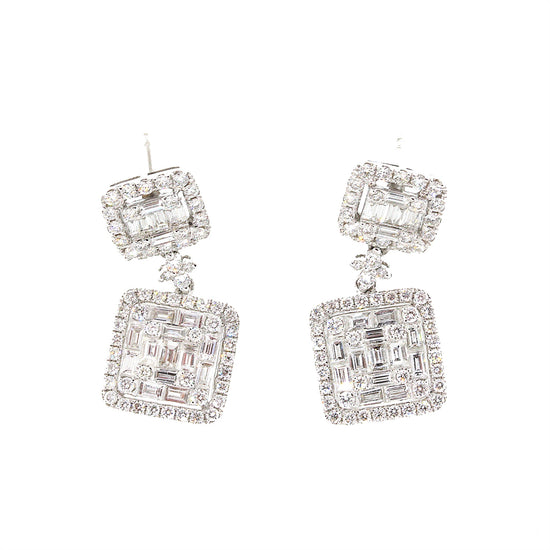 Baguette and Round Diamond Drop Earrings