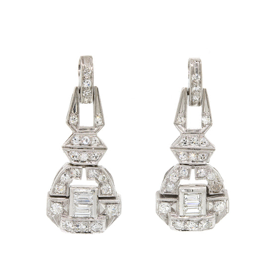 Platinum Art Deco Diamond Hanging Earrings