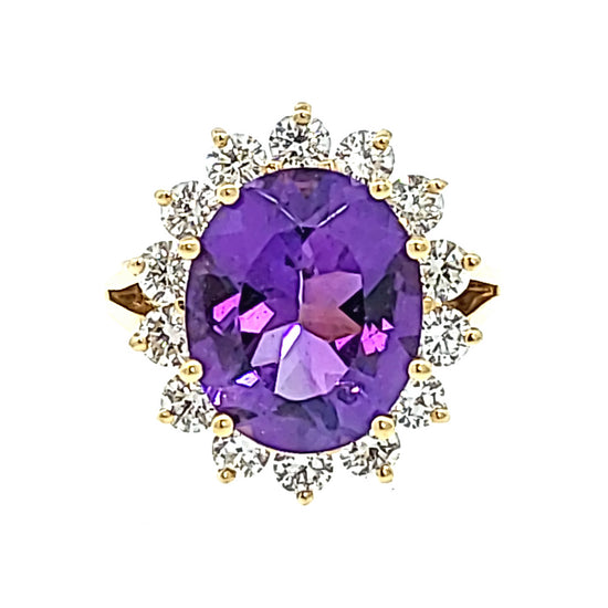 Oval Amethyst and Diamond Cluster Ring