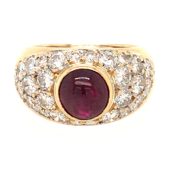 18k Yellow Gold Ruby and Diamond Pave Ring
