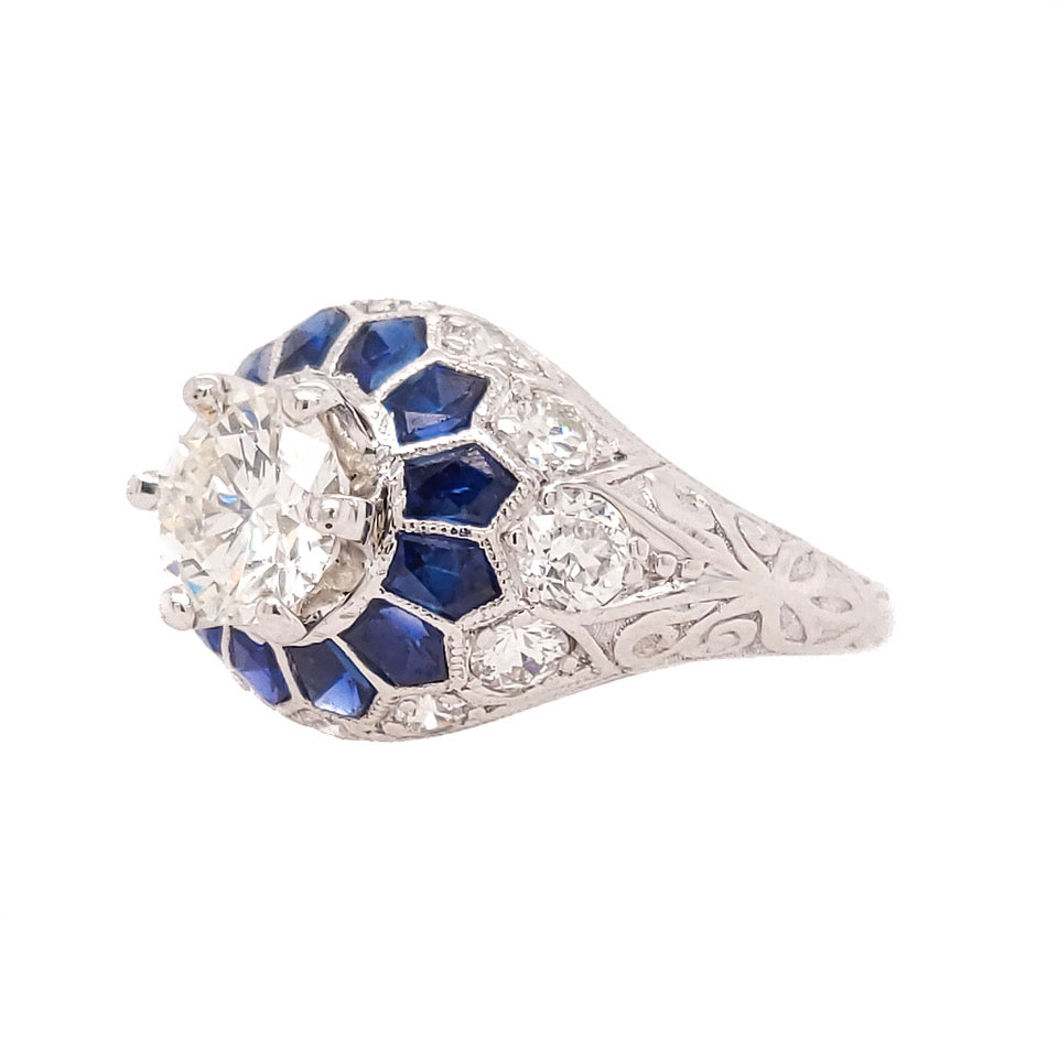 Load image into Gallery viewer, Platinum Art Deco Style Sapphire and Diamond Engagement Ring
