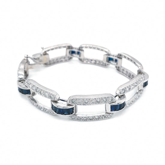 Estate Platinum Diamond and Sapphire Bracelet