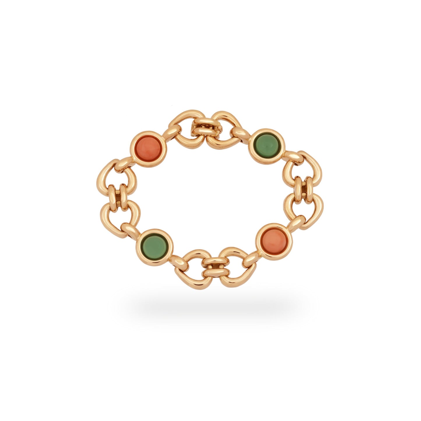 Load image into Gallery viewer, Van Cleef &amp;amp; Arples 18K Yellow Gold Coral &amp;amp; Green Jade Heart &amp;amp; Love Bracelet Length: 7&amp;quot;
