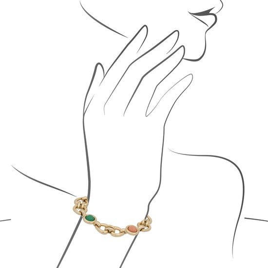 Load image into Gallery viewer, Van Cleef &amp;amp; Arples 18K Yellow Gold Coral &amp;amp; Green Jade Heart &amp;amp; Love Bracelet Length: 7&amp;quot;
