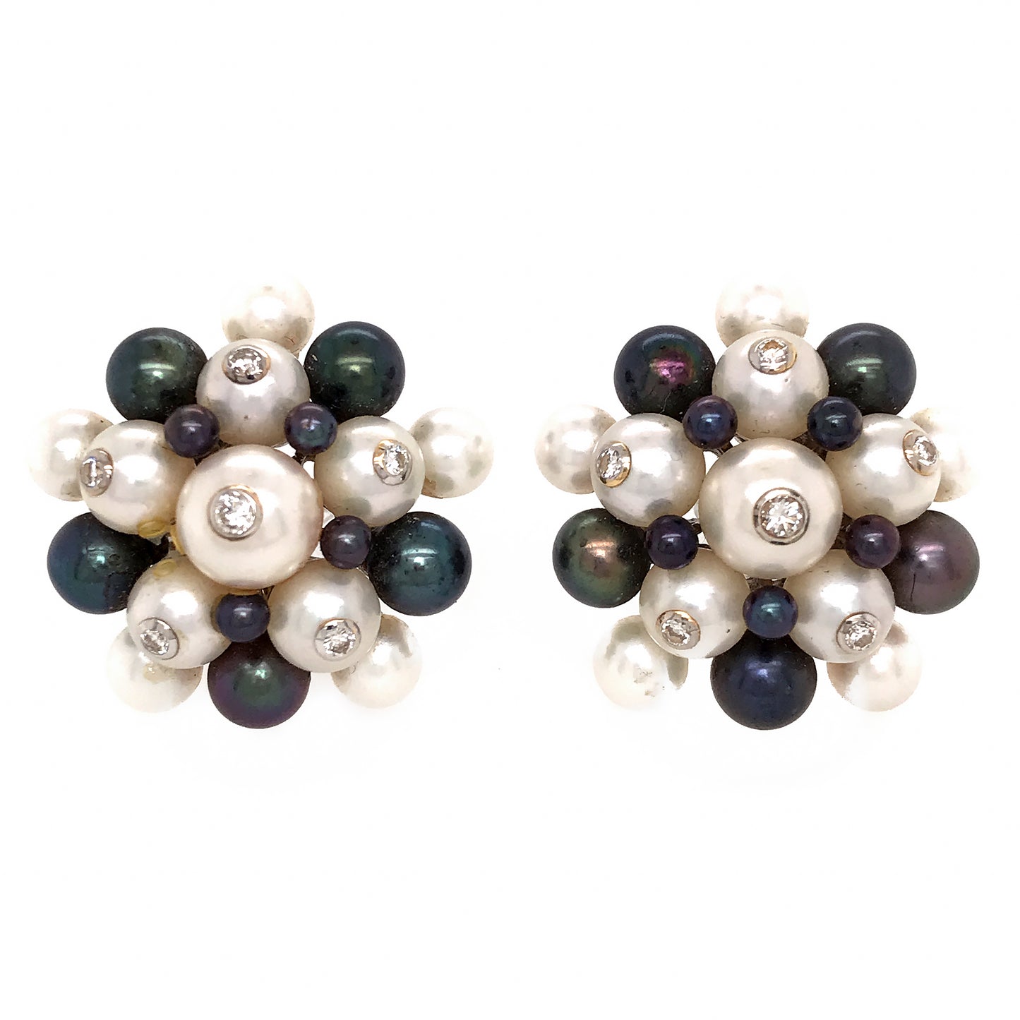 Load image into Gallery viewer, Trianon 18k White Gold Black and White Pearls with Diamond Earrings
