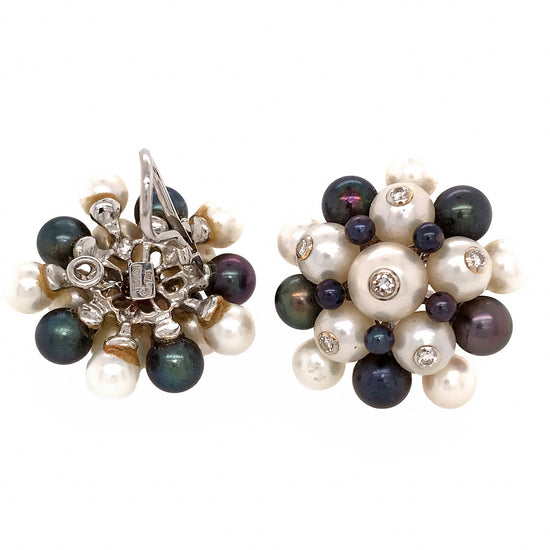 Load image into Gallery viewer, Trianon 18k White Gold Black and White Pearls with Diamond Earrings
