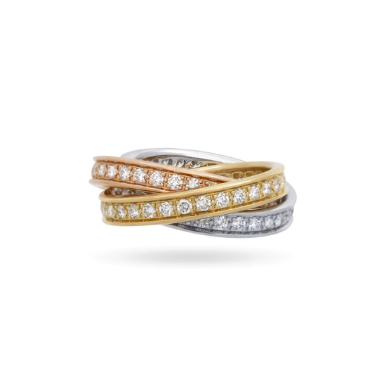 Pre-Owned Cartier Diamond Trinity Ring in 18K White, Yellow & Rose Gol ...