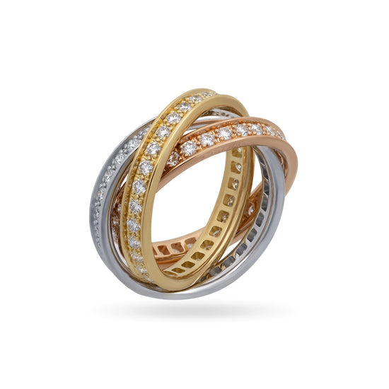 Cartier 18K White, Yellow and Rose Gold Diamond Trinity Ring Size: 5