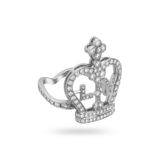 Louis Vuitton 18K White Gold Diamond LV Crown Ring Size: 6.5