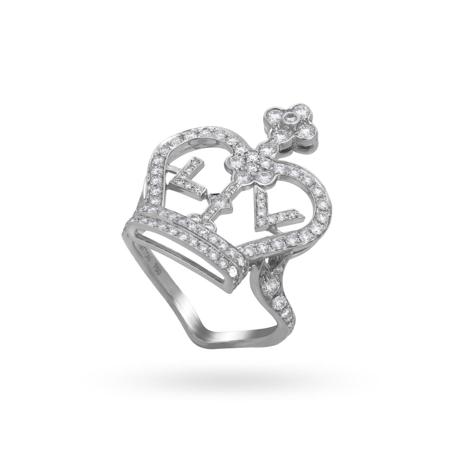 Louis Vuitton 18K White Gold Diamond LV Crown Ring Size: 6.5