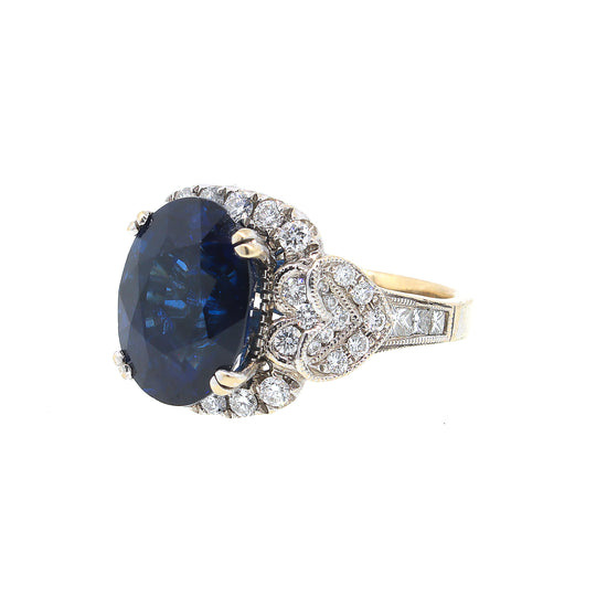 AGL Certified Blue Sapphire and Diamond Engagement Ring