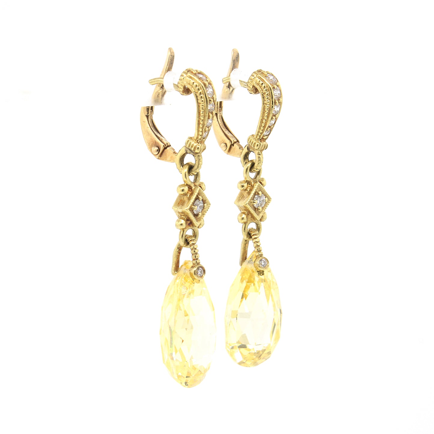 Judith Ripka Lemon Quartz Briolet Hanging Earrings