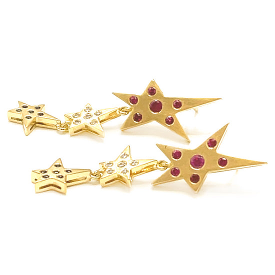 Ruby, Sapphire and Diamond Star Drop Earrings