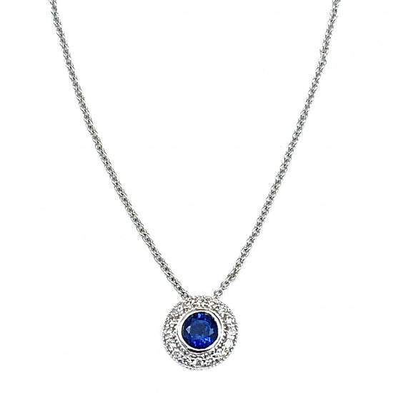 18 kt White Gold Sapphire and Diamond Pendant Necklace