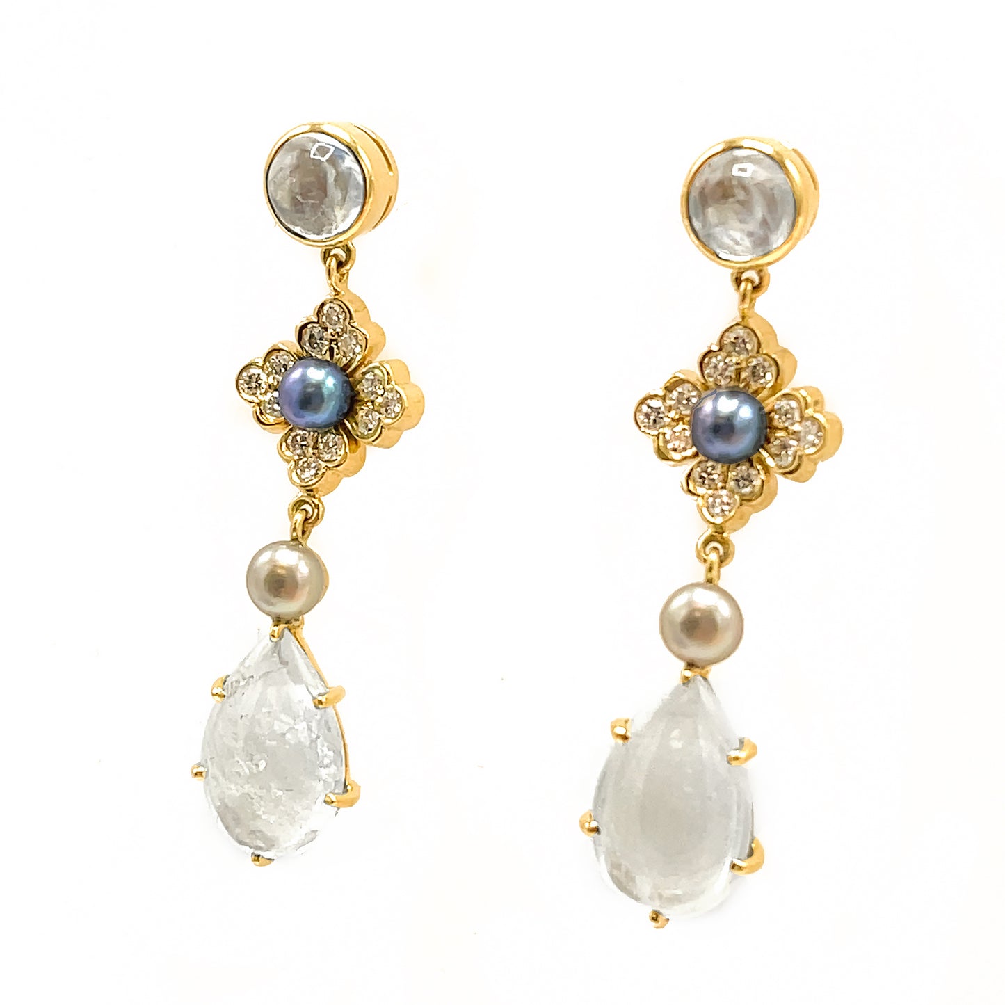 Load image into Gallery viewer, Moonstone and Diamonds Drop Earrings

