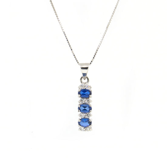 18 kt White Gold Sapphire and Diamond Bar Pendant Necklace