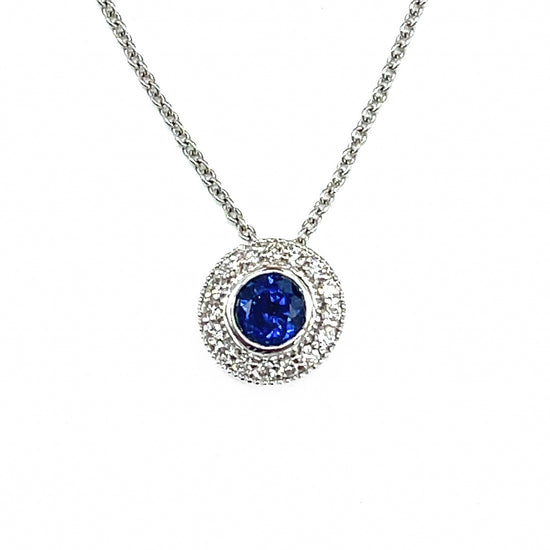 18 kt White Gold Sapphire and Diamond Pendant Necklace