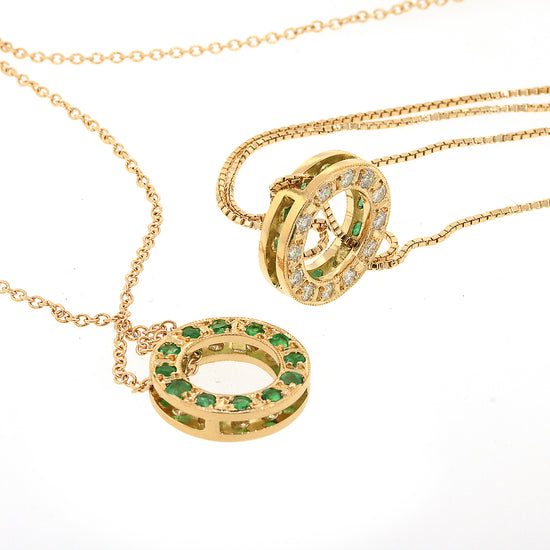 Emerald and Diamond Round Double Sided Pendant Necklace