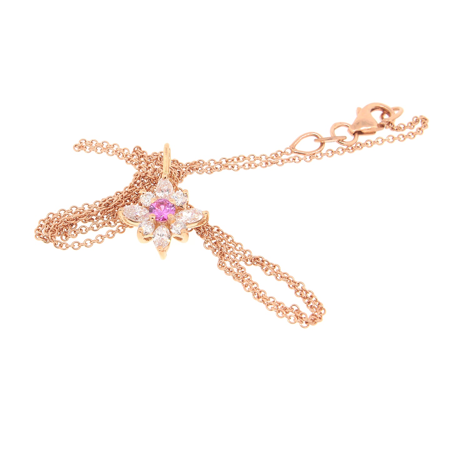 Charming Pink Sapphire and Diamond Starburst Pendant Necklace