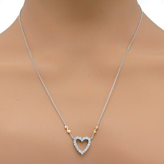 Two Tone Diamond Heart Pendant Necklace